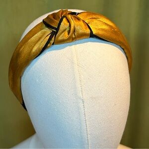 Gold Satin Headband with knot bow satin with black piping one size